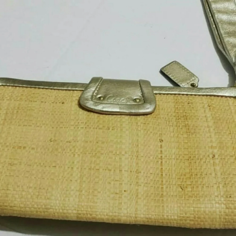 Coach Parker Gold Straw/Leather Trim Wrist